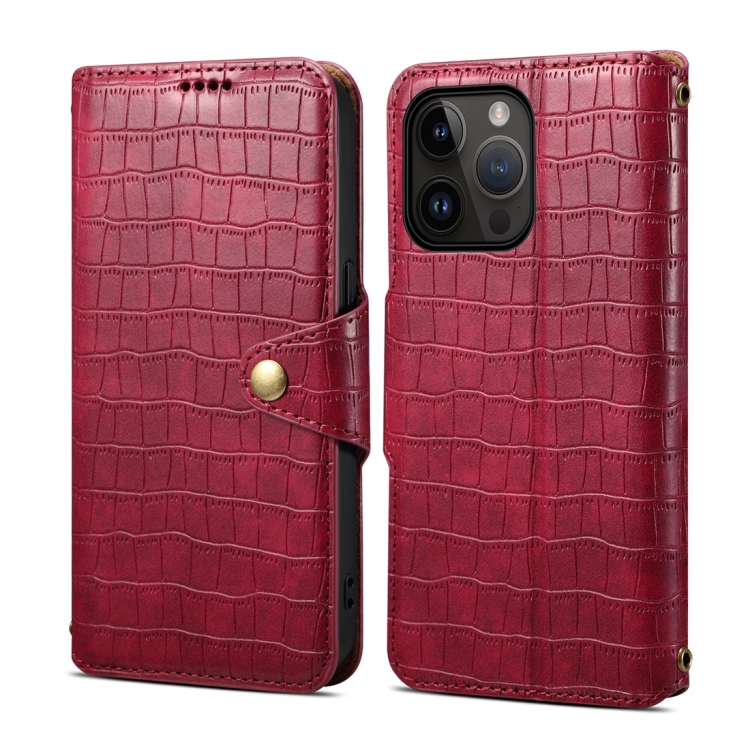 

For iPhone 14 Pro Max Denior Crocodile Texture Oil Edge Leather Phone Case(Rose Red)