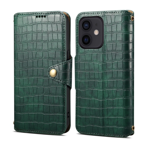 

For iPhone 12 Denior Crocodile Texture Oil Edge Leather Phone Case(Green)