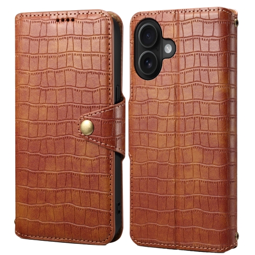 

For iPhone 16 Denior Crocodile Texture Oil Edge Leather Phone Case(Brown)