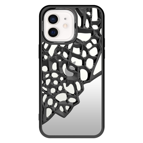 

For iPhone 12 Mirror Style Hollow Heat Dissipation Electroplated TPU Phone Case(Black)