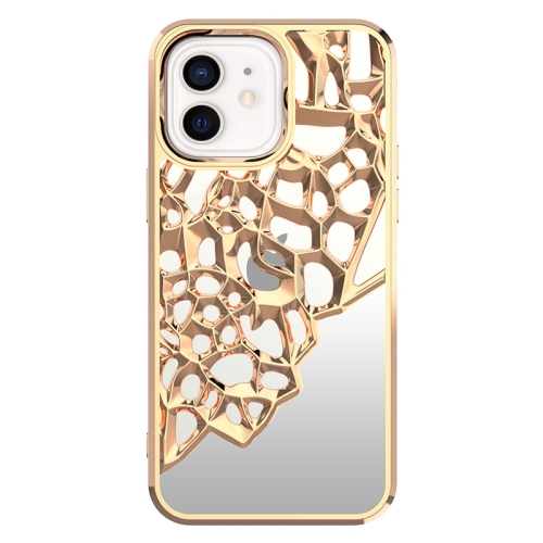 

For iPhone 12 Mirror Style Hollow Heat Dissipation Electroplated TPU Phone Case(Gold)