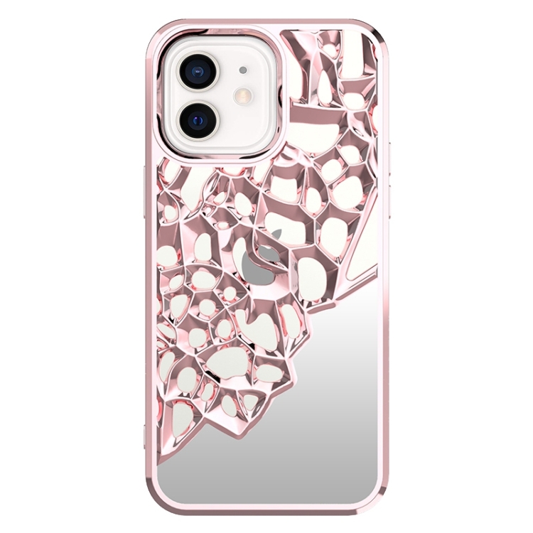 

For iPhone 12 Mirror Style Hollow Heat Dissipation Electroplated TPU Phone Case(Pink)