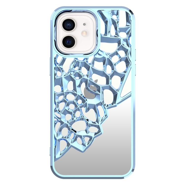 

For iPhone 12 Mirror Style Hollow Heat Dissipation Electroplated TPU Phone Case(Blue)