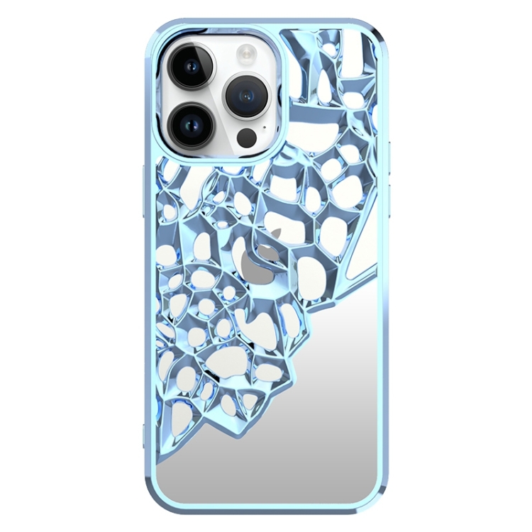 

For iPhone 12 Pro Max Mirror Style Hollow Heat Dissipation Electroplated TPU Phone Case(Blue)