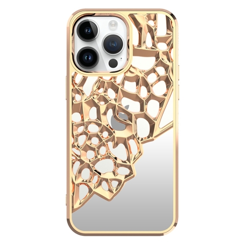 

For iPhone 13 Pro Mirror Style Hollow Heat Dissipation Electroplated TPU Phone Case(Gold)