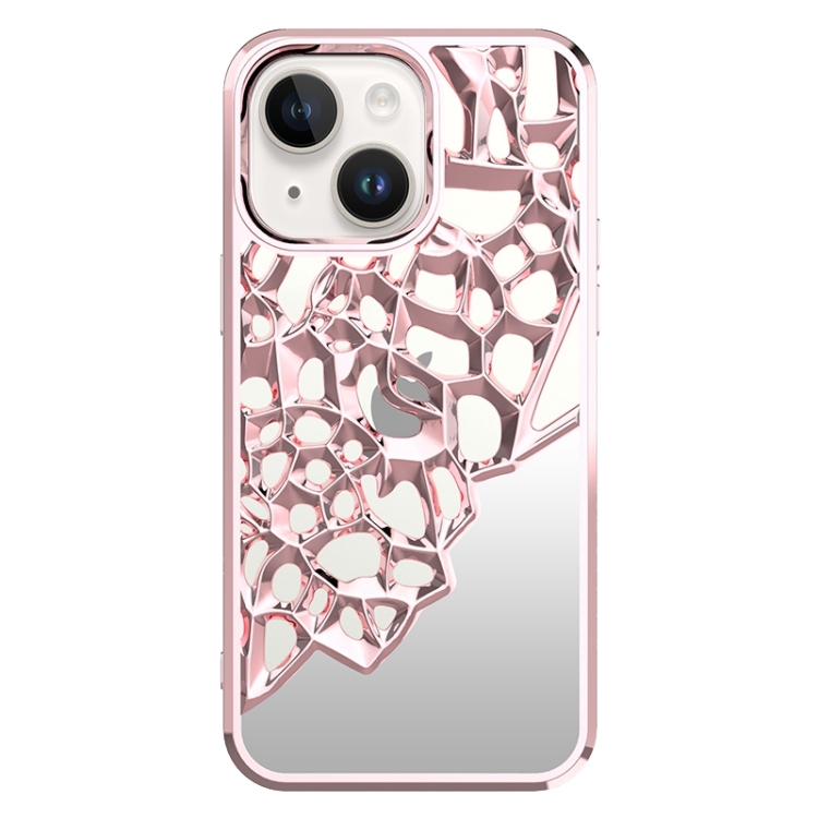 

For iPhone 14 Mirror Style Hollow Heat Dissipation Electroplated TPU Phone Case(Pink)