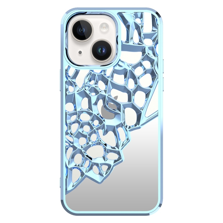 

For iPhone 14 Plus Mirror Style Hollow Heat Dissipation Electroplated TPU Phone Case(Blue)