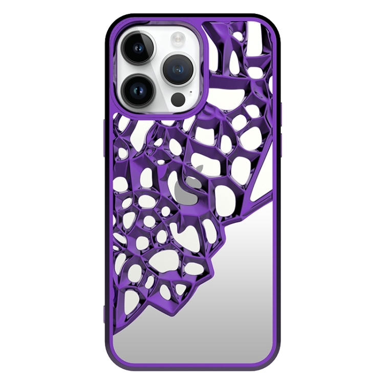 

For iPhone 15 Pro Mirror Style Hollow Heat Dissipation Electroplated TPU Phone Case(Purple)