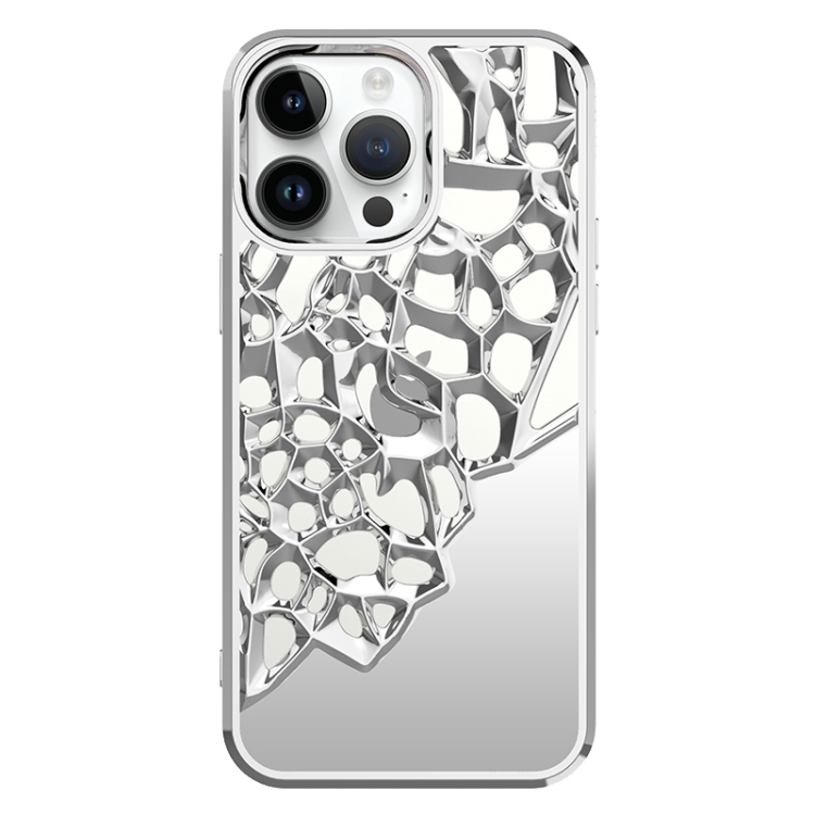

For iPhone 15 Pro Max Mirror Style Hollow Heat Dissipation Electroplated TPU Phone Case(Silver)