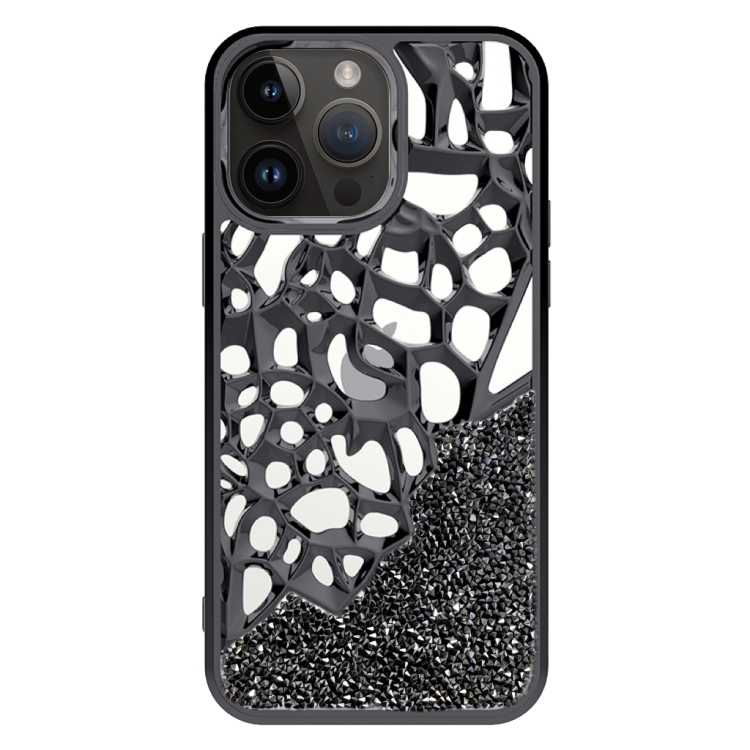 

For iPhone 15 Pro Max Diamond Style Hollow Heat Dissipation Electroplated TPU Phone Case(Black)