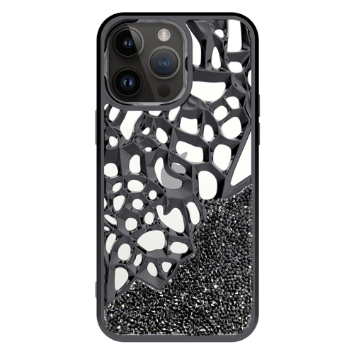 

For iPhone 15 Pro Diamond Style Hollow Heat Dissipation Electroplated TPU Phone Case(Black)