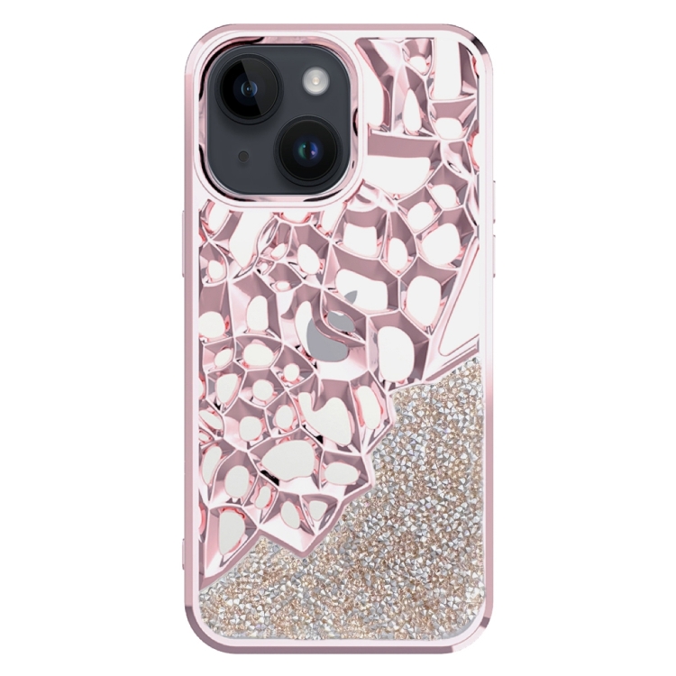 

For iPhone 15 Diamond Style Hollow Heat Dissipation Electroplated TPU Phone Case(Pink)