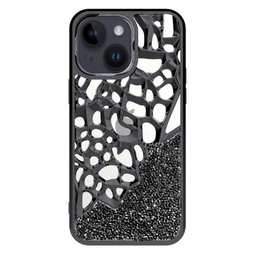 

For iPhone 15 Diamond Style Hollow Heat Dissipation Electroplated TPU Phone Case(Black)
