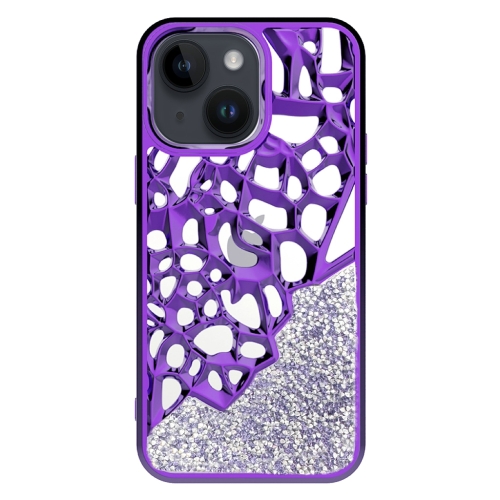 

For iPhone 15 Diamond Style Hollow Heat Dissipation Electroplated TPU Phone Case(Purple)