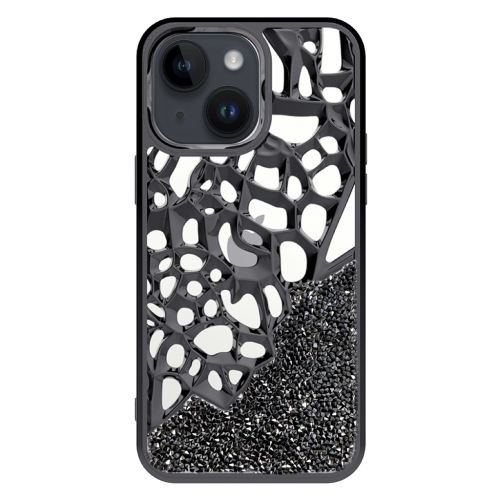 

For iPhone 14 Plus Diamond Style Hollow Heat Dissipation Electroplated TPU Phone Case(Black)