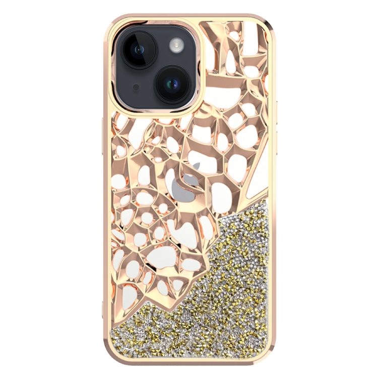 

For iPhone 14 Plus Diamond Style Hollow Heat Dissipation Electroplated TPU Phone Case(Gold)