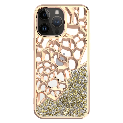 

For iPhone 14 Pro Diamond Style Hollow Heat Dissipation Electroplated TPU Phone Case(Gold)