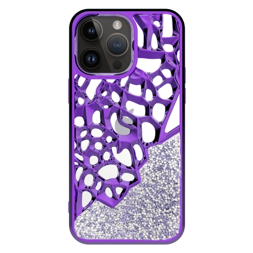 

For iPhone 13 Pro Max Diamond Style Hollow Heat Dissipation Electroplated TPU Phone Case(Purple)