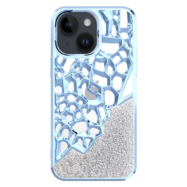 

For iPhone 13 Diamond Style Hollow Heat Dissipation Electroplated TPU Phone Case(Blue)