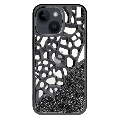 

For iPhone 13 Diamond Style Hollow Heat Dissipation Electroplated TPU Phone Case(Black)