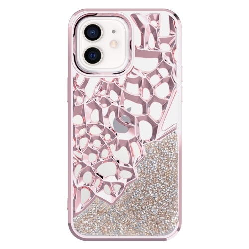 

For iPhone 12 Diamond Style Hollow Heat Dissipation Electroplated TPU Phone Case(Pink)