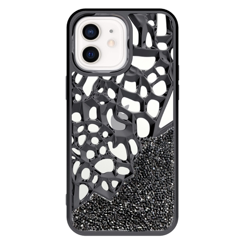 

For iPhone 12 Diamond Style Hollow Heat Dissipation Electroplated TPU Phone Case(Black)