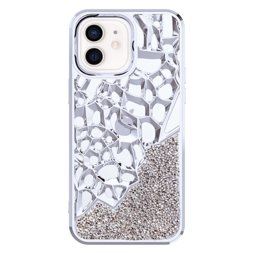 

For iPhone 12 Diamond Style Hollow Heat Dissipation Electroplated TPU Phone Case(Silver)