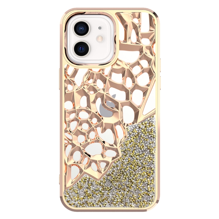 

For iPhone 12 Diamond Style Hollow Heat Dissipation Electroplated TPU Phone Case(Gold)