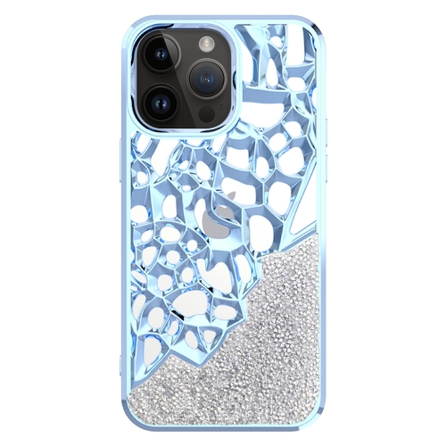 

For iPhone 12 Pro Max Diamond Style Hollow Heat Dissipation Electroplated TPU Phone Case(Blue)