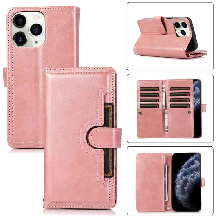 

For iPhone 11 Pro Max Wristband Card Slot Leather Phone Case(Rose Gold)