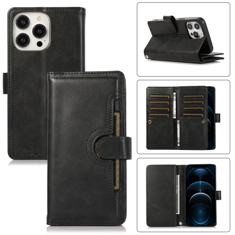 

For iPhone 12 Pro Max Wristband Card Slot Leather Phone Case(Black)