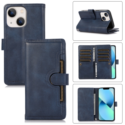 

For iPhone 13 Wristband Card Slot Leather Phone Case(Blue)