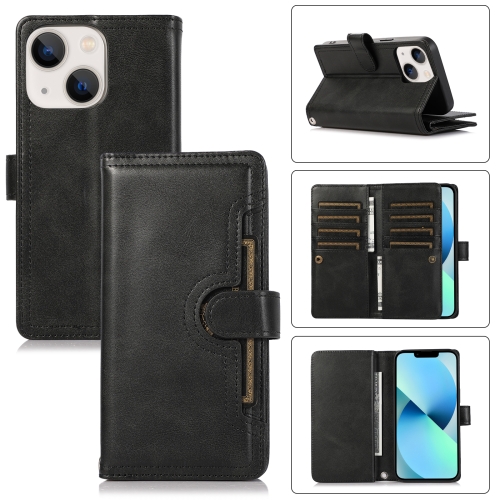 

For iPhone 13 Wristband Card Slot Leather Phone Case(Black)