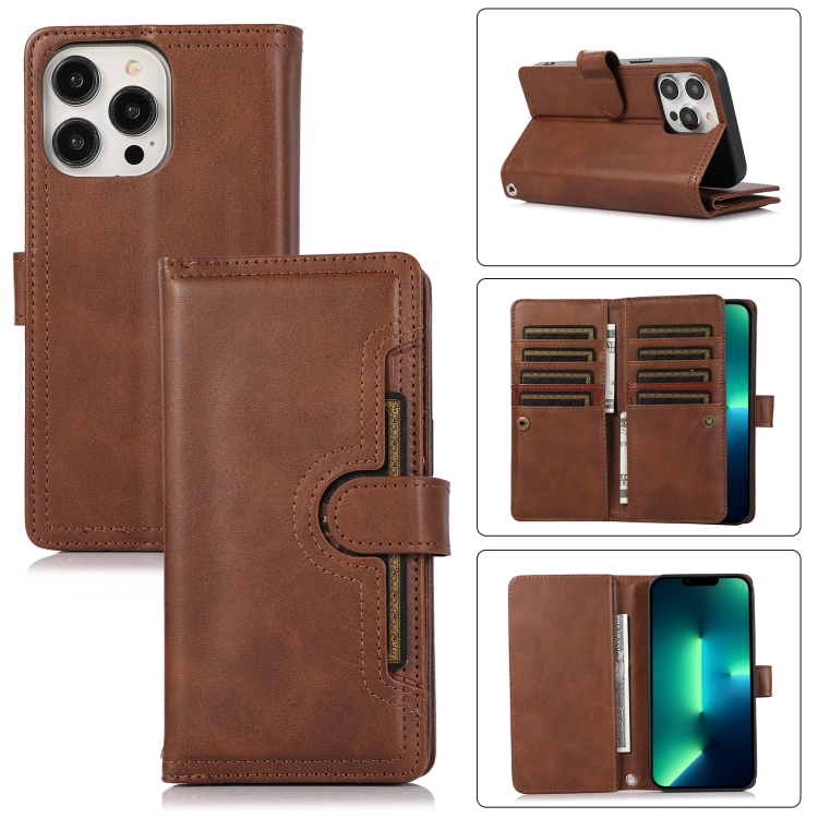 

For iPhone 13 Pro Max Wristband Card Slot Leather Phone Case(Coffee)