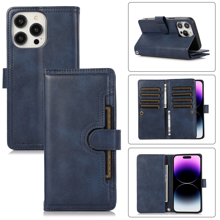 

For iPhone 14 Pro Wristband Card Slot Leather Phone Case(Blue)