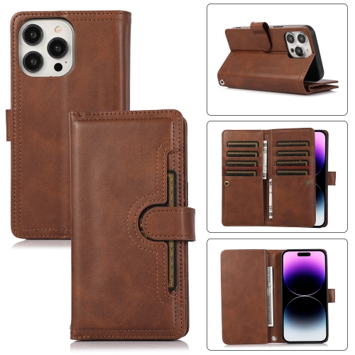 

For iPhone 14 Pro Wristband Card Slot Leather Phone Case(Coffee)