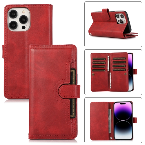 

For iPhone 14 Pro Max Wristband Card Slot Leather Phone Case(Red)