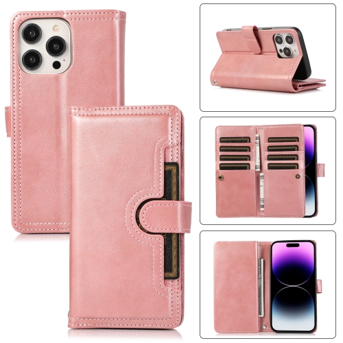 

For iPhone 14 Pro Max Wristband Card Slot Leather Phone Case(Rose Gold)