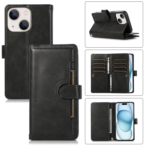 

For iPhone 15 Wristband Card Slot Leather Phone Case(Black)