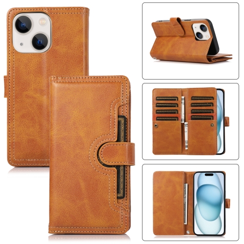 

For iPhone 15 Plus Wristband Card Slot Leather Phone Case(Brown)