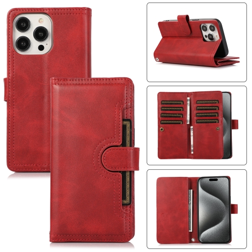 

For iPhone 15 Pro Wristband Card Slot Leather Phone Case(Red)