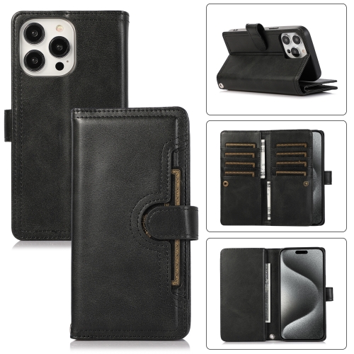 

For iPhone 15 Pro Wristband Card Slot Leather Phone Case(Black)