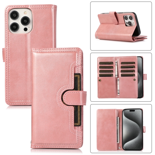 

For iPhone 15 Pro Max Wristband Card Slot Leather Phone Case(Rose Gold)