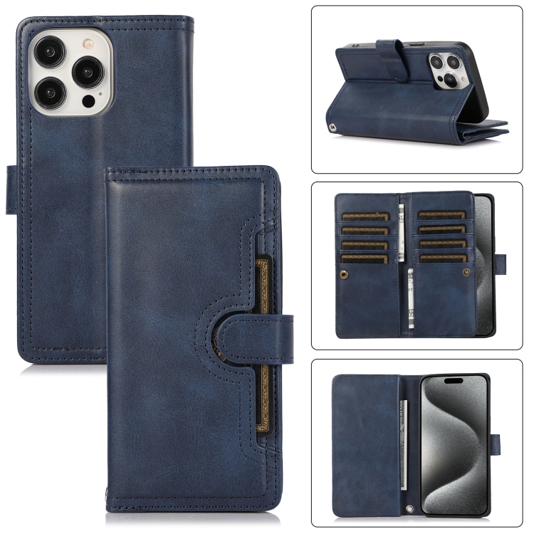 

For iPhone 15 Pro Max Wristband Card Slot Leather Phone Case(Blue)