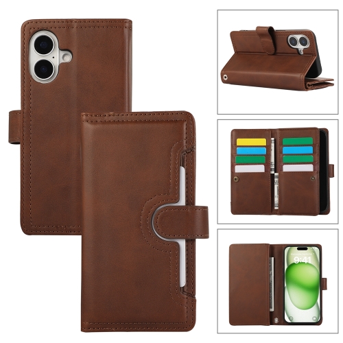 

For iPhone 16 Plus Wristband Card Slot Leather Phone Case(Coffee)