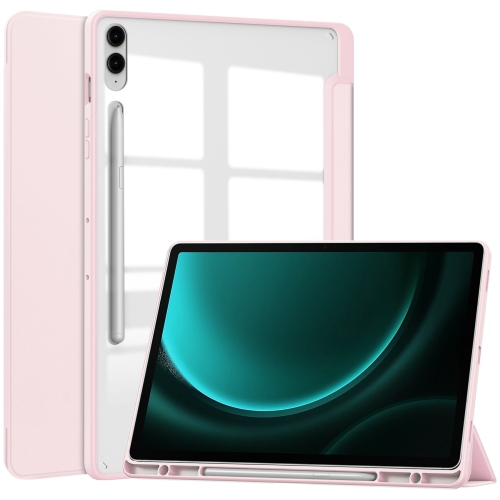 

For Samsung Galaxy Tab S9 FE+ Acrylic 3-folding Smart Leather Tablet Case with Pen Slot(Pink)