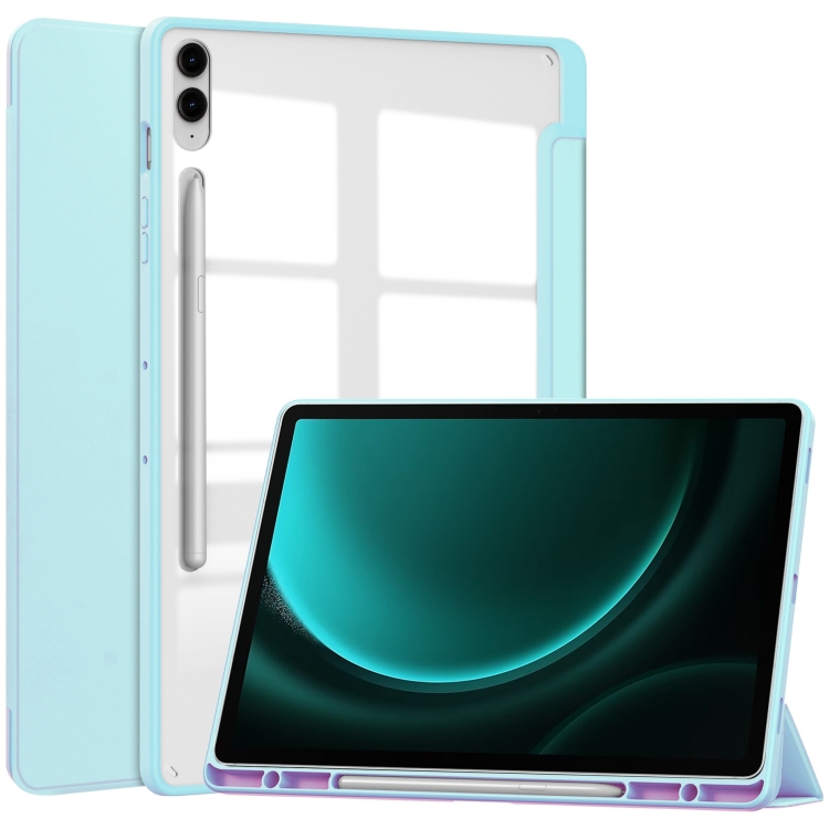 

For Samsung Galaxy Tab S9 FE+ / S10+ Acrylic 3-folding Smart Leather Tablet Case with Pen Slot(Sky Blue)