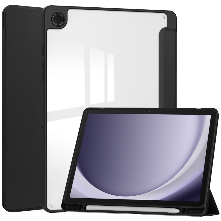 

For Samsung Galaxy Tab A9+ Acrylic 3-folding Smart Leather Tablet Case with Pen Slot(Black)