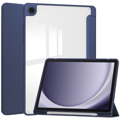 

For Samsung Galaxy Tab A9+ Acrylic 3-folding Smart Leather Tablet Case with Pen Slot(Dark Blue)