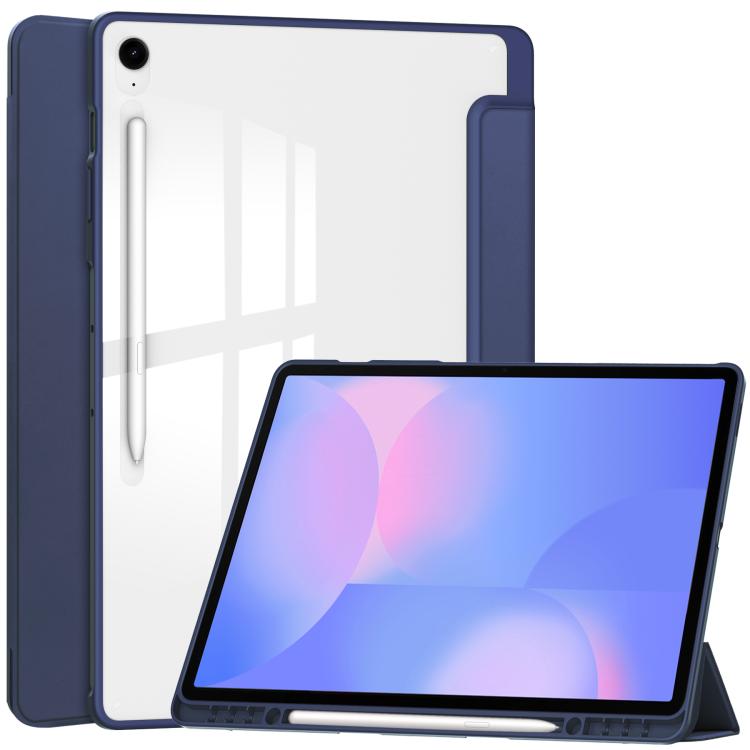 

For Samsung Galaxy Tab S10 FE+ Acrylic 3-folding Smart Leather Tablet Case with Pen Slot(Dark Blue)